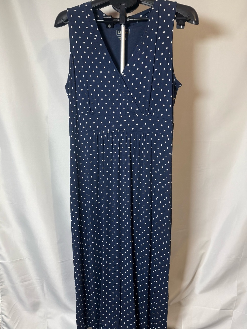 L.L. Bean Navy Maxi Dress with White Polka Dots